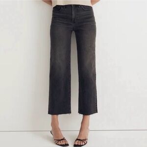 Madewell The Perfect Vintage Wide Leg Crop Grey Jeans size 28 unfinished hem